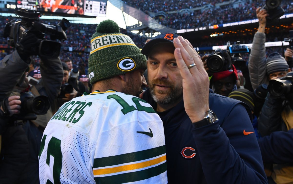 Aaron Rodgers with Bears coach Matt Nagy